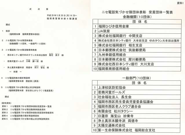 ニセ電話気づかせ隊団体表彰 ニセ電話気づかせ隊団体表彰