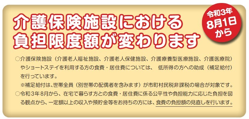 介護保険負担限度額変更！